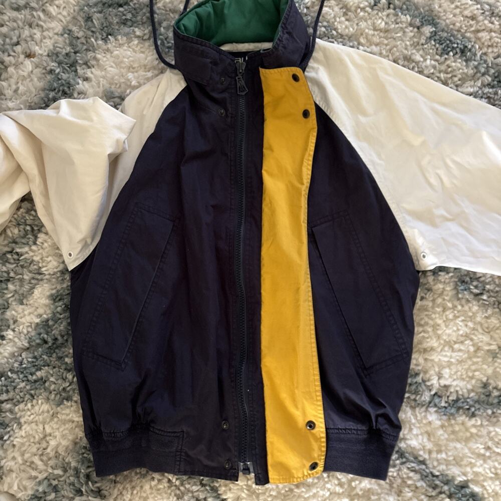 Nautica Reversible Vtg Colorblock Jacket Coat With Hood Inside Collar Sz Large